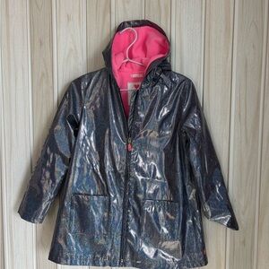 Billieblush Iridescent Blue and Silver Raincoat with Pink Interior